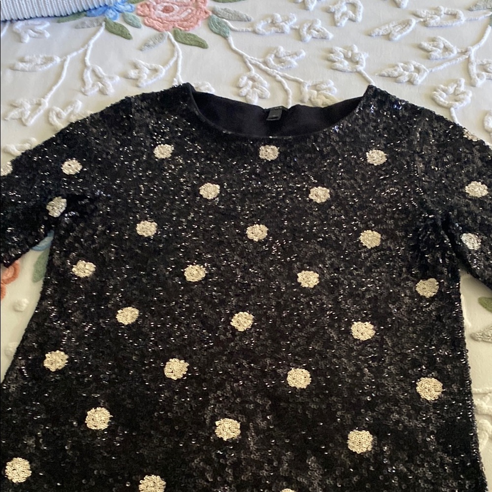 J. Crew Black Polka Dot Sequin Top